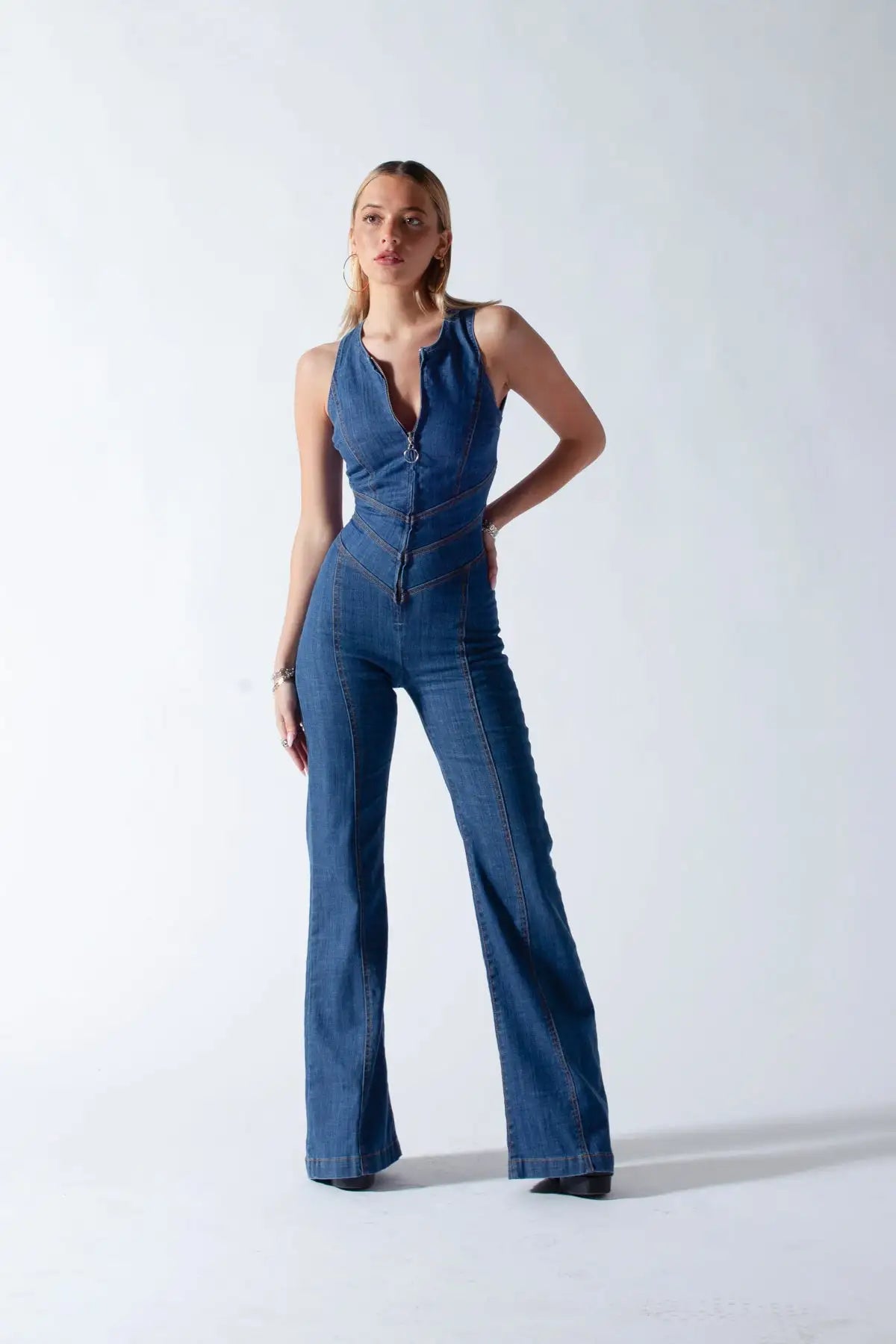 Denim Flare Jumpsuit