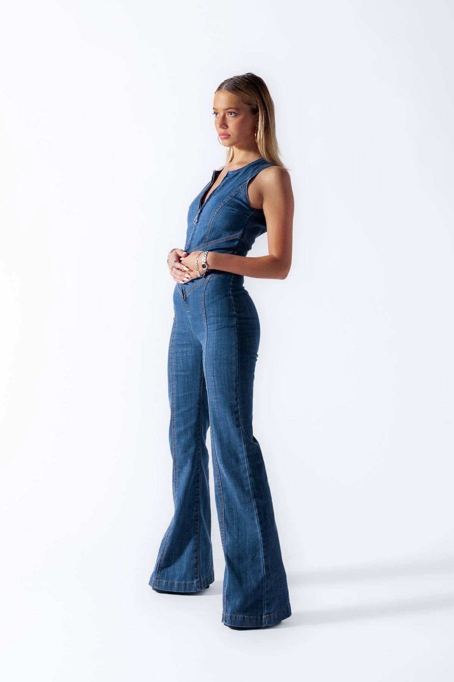 Denim Flare Jumpsuit